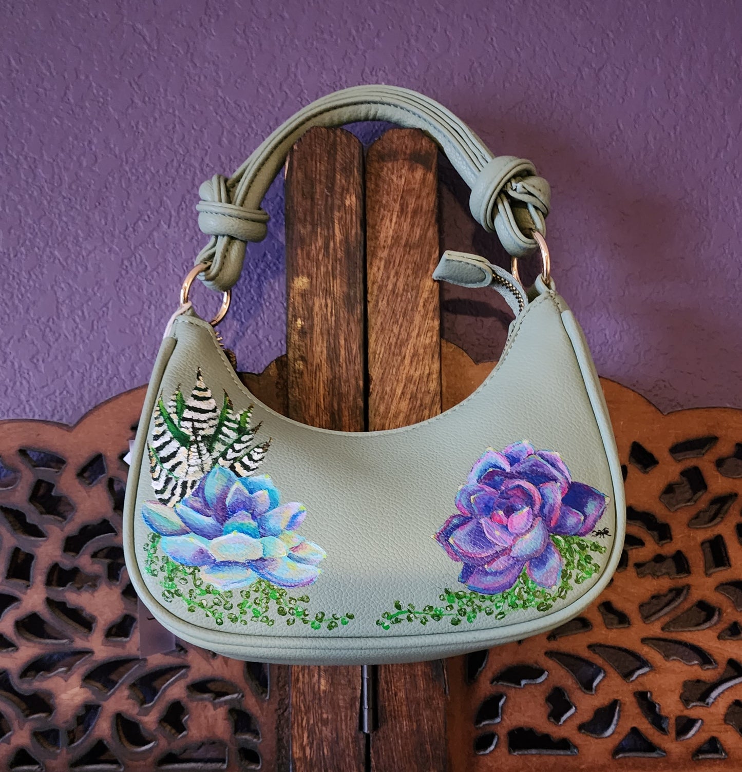 Hand-painted vegan leather purse