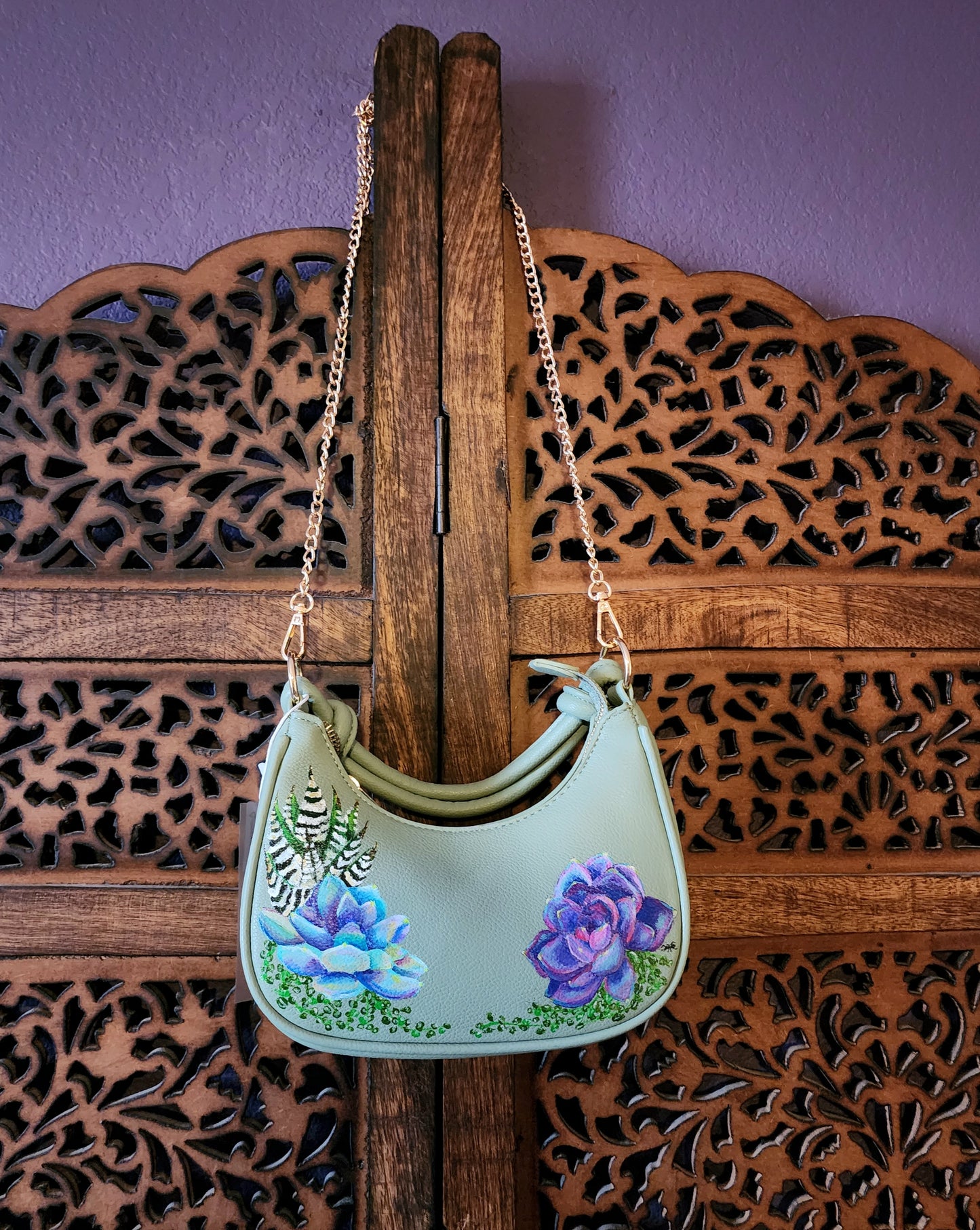 Hand-painted vegan leather purse